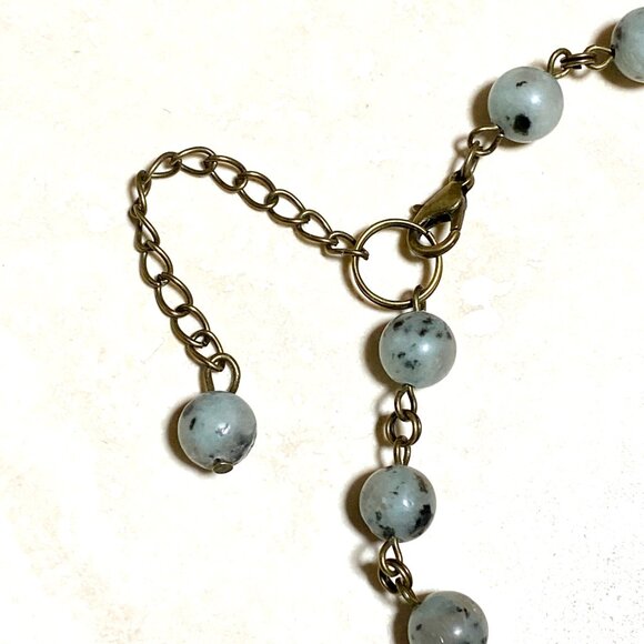 Natural Light Teal Kiwi Jasper Necklace, Bronze Round Mushroom+ Genuine Gemstone - Picture 10 of 13